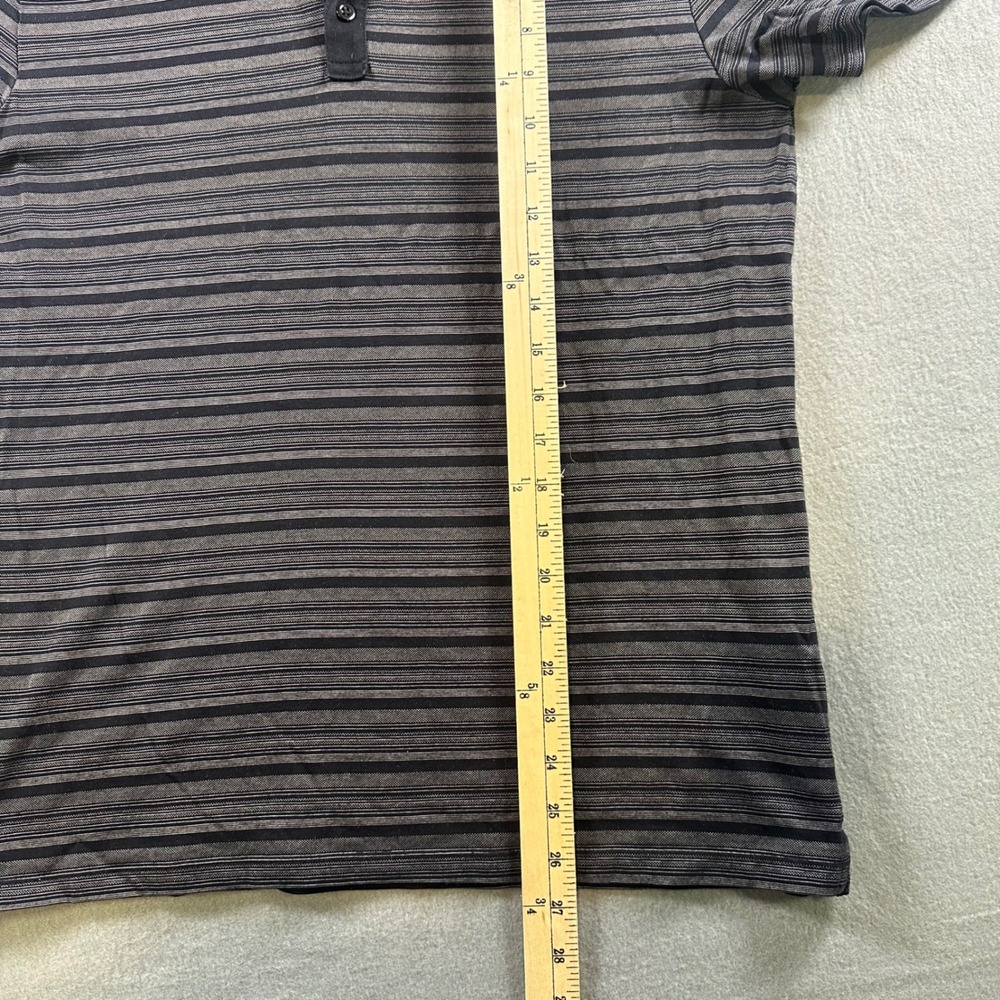 Apt 9 Mens Polo Shirt Medium Black Grey Striped Short Sleeve Cotton Blend Casual - Picture 4 of 6